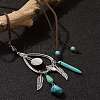 Bohemian Style Alloy Feather & Synthetic Turquoise Heart Long Pendant Necklaces for Women NJEW-G158-01A-4