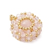 Natural Rose Quartz & Glass Seed Beaded Flat Round Pendants PALLOY-MZ00950-01-3