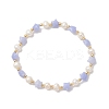 Synthetic Blue Lace Agate & Natural Cultured Freshwater Pearl & Brass Beads Stretch Bracelets for Women BJEW-JB12814-01-2