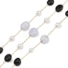 Natural Blue Lace Agate & Black Onyx(Dyed & Heated) Nuggets & 316 Stainless Steel Handmade Link Chains CHS-K021-14G-01-1