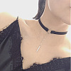 Black Velvet Choker Brass & Iron Rectangle Pendant Necklaces for Women FS-WGDB652-03-2