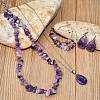 Bohemian Style Natural Amethyst Teardrop Pendant Necklaces & Chip Beaded Necklaces & Hoop Earrings & Dangle Earrings Sets WG11994-01-3