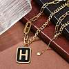 Ion Plating(IP) 304 Stainless Steel Black Enamel H Rectangle Pendant Twisted Chain Necklaces for Women NJEW-M078-01G-2