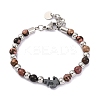 Natural Rhodochrosite & Synthetic Magnetic Hematite Anchor Beaded Bracelet BJEW-P339-01P-03-1