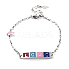 201 Stainless Steel Cross & Rectangle with Word Love Link Bracelets BJEW-B090-01B-07-1