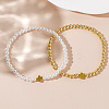 2Pcs Minimalist Imitation Pearl & Brass Cross Beaded Stretch Bracelet Sets QX2906-1-4