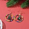 Glass Seed Beaded Ring with Lampwork Christmas Tree Dangle Earrings EJEW-TA00231-3