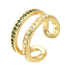 Rack Plating Brass Micro Pave Cubic Zirconia Open Cuff Rings for Women RJEW-M022-11G-1