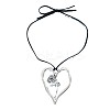Birth Flower Heart Zinc Alloy Pendant Black Faux Suede Cord Necklaces for Women FS-WGA5BEC-11-3