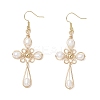 Natural Cultured Freshwater Pearl Cross Dangle Earrings EJEW-TA00723-2
