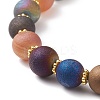 Natural Agate Round Beaded Stretch Bracelet with Brass Star Charm BJEW-JB08647-5
