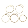 5Pcs 5 Styles Brass Chain Bracelets & Stretch Bracelets Set for Women BJEW-D357-03G-5