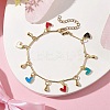 Brass Colorful Enamel Heart Link Chains Bracelet BJEW-TA00463-2