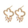 Flower Brass Micro Pave Clear Cubic Zirconia Stud Earrings for Women EJEW-G428-18G-02-4