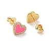 Deep Pink Enamel Heart Stud Earrings with Clear Cubic Zirconia EJEW-C030-04G-2