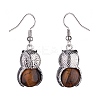 Natural Tiger Eye Owl Dangle Earrings EJEW-A092-08P-12-3