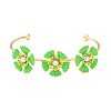 Alloy Flower with Imitation Pearl Beaded Open Cuff Bangle for Women LS-BJEW-D054-02G-02-1