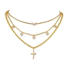 Brass & Stainless Steel Micro Pave Clear Cubic Zirconia Pendant Necklaces NJEW-JN04874-1