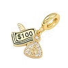 Brass Micro Pave Clear Cubic Zirconia 100 Dollars European Dangle Charms KK-I352-17G-2