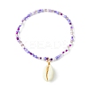 3Pcs 3 Color Glass Seed Beaded Stretch Bracelets Set with Natural Shell Charms BJEW-JB09660-2