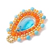 Natural Dyed Magnesite Faceted Round and Glass Seed Beaded Pendants PALLOY-MZ01218-02-4