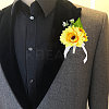 2Pcs Artificial Silk Sunflower Boutonniere Brooch JEWB-CP0001-01-5