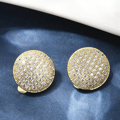Half Round Brass Micro Pave Clear Cubic Zirconia Clip-on Earrings EJEW-M082-14G-1