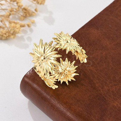 Flower Brass Cuff Rings for Women RJEW-B119-14G-03-1