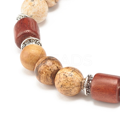 Natural Picture Jasper Beaded Stretch Bracelet for Women or Men BJEW-JB07732-02-1
