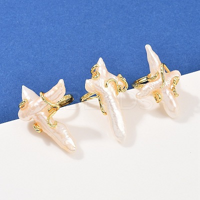 Cross Natural Pearl Finger Rings RJEW-K286-08G-1