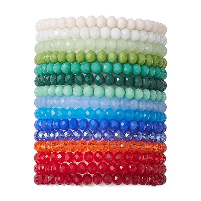 15Pcs 15 Colors Faceted Rondelle Imitation Jade Glass Beaded Stretch Bracelet Sets BJEW-JB10790-1
