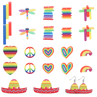 22Pcs 11 Styles Rainbow Color Printed Acrylic Pendants OACR-CA0001-21-1
