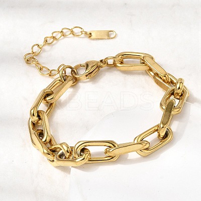 304 Stainless Steel Rectangle Ring Link Chain Bracelets for Women BJEW-A152-02G-1