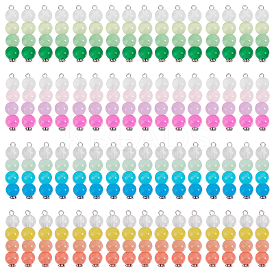 64Pcs 4 Colors Baking Paint Imitation Jade Glass Connector Charms PALLOY-GO00033-1