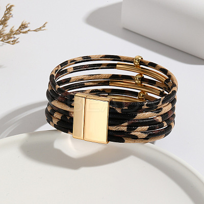 Leopard Print Pattern PU Leather Cord Multi-strand Bracelets for Women XT9904-1
