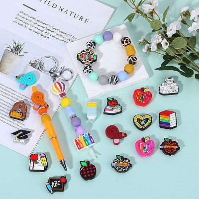 19Pcs 19 Styles Learning Theme Food Grade Eco-Friendly Silicone Focal Beads SIL-SZ0001-35-1