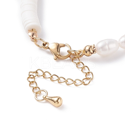 Natural Pearl & Polymer Clay Beaded Bracelet BJEW-TA00085-1