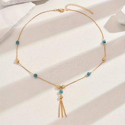 Fashionable Real 18K Gold Plated Brass Tassel Pendant Box Chain Necklaces for Women XU0718-2-1
