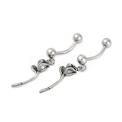 Rose 316 Surgical Stainless Steel Dangle Belly Button Rings EJEW-G416-01AS-1
