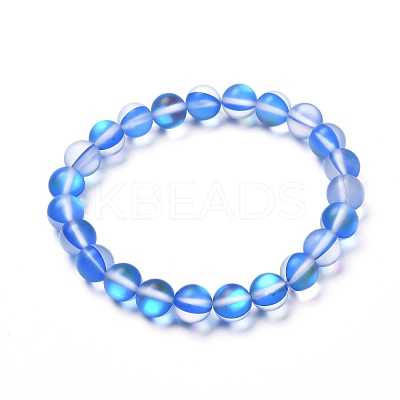 Synthetic Moonstone Stretch Bracelets for Teen Girl Women BJEW-JB06702-1