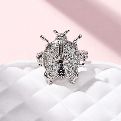Brass Micro Pave Cubic Zirconia Adjustable Open Cuff Rings for Women RJEW-A072-01B-P-1