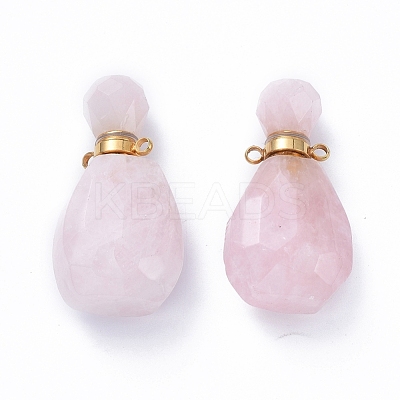 Faceted Natural Rose Quartz Openable Perfume Bottle Pendants G-E564-10B-G-1