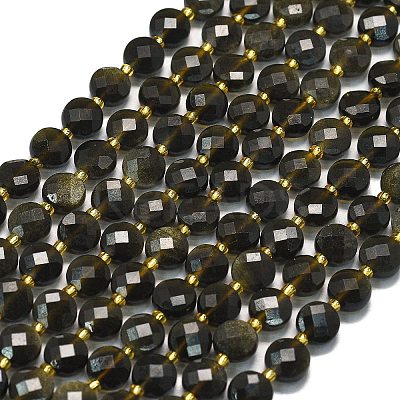 Natural Golden Sheen Obsidian Beads Strands G-K389-B80-01-1