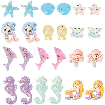 60Pcs 10 Styles Sea Theme Opaque Resin Cabochons RESI-SC0036-44-1
