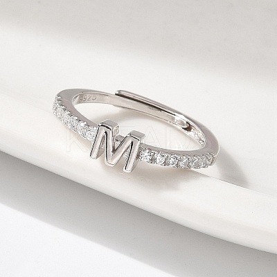 S925 Sterling Silver Adjustable Letter Rings for Women RJEW-M068-01P-M-1