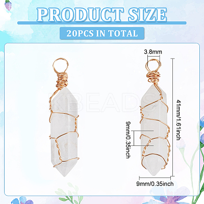 20Pcs Natural Quartz Crystal Pendants PALLOY-AB00128-1