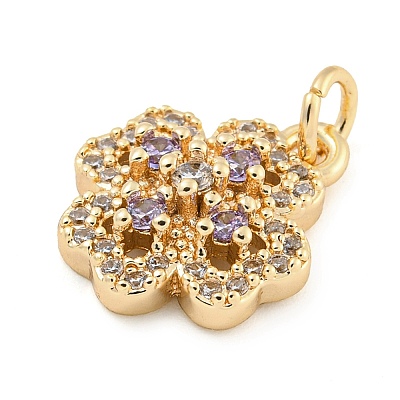 Rack Plating Brass Micro Pave Clear Cubic Zirconia Pendants KK-F089-14G-1