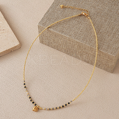 Stainless Steel Heart Pendant Faceted Round Natural Tourmalinated Quartz with Miyuki Beaded Necklaces LS-UF0843-10-1