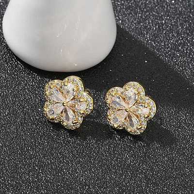 Rack Plating Brass Micro Pave Clear Cubic Zirconia Stud Earrings EJEW-H149-01G-1