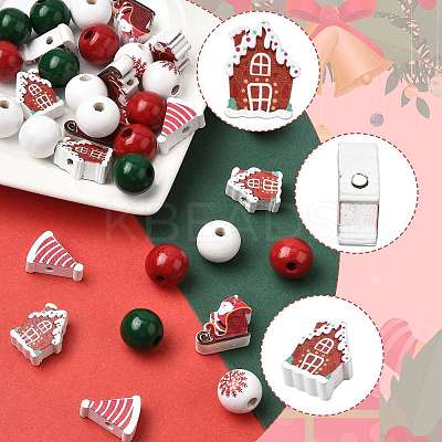 50Pcs 7 Styles Christmas Painted Wood Beads Set WOOD-FS0002-44-1